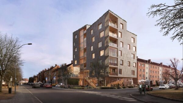 Våronnveien 17 er nær-nullenergiboliger i massivtre med gode felleskapsløsninger og innovative planløsninger. Ill.: Helen & Hard