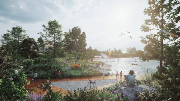 Buffersonen skal fungere som en buffer mellom byen og havnevirksomheten i Sydhavna. Her Team Asplan Viak sitt forslag.